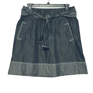 Ann Taylor Loft Petite Chambray A-Line Skirt 8P Paperbag Waist Tie & Pockets
